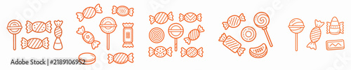 Картината върху платно Orange line art vector of several Halloween candies in different shapes