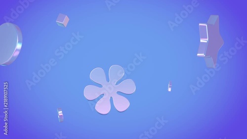 3D Floating Pearl Objects and Abstract Geometric Shapes Moving on Soft Blue Background Animation
