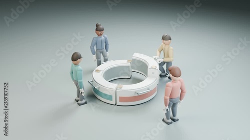 3D Teamwork Collaboration Concept with People Building Circular Structure Together in Corporate Style Animation