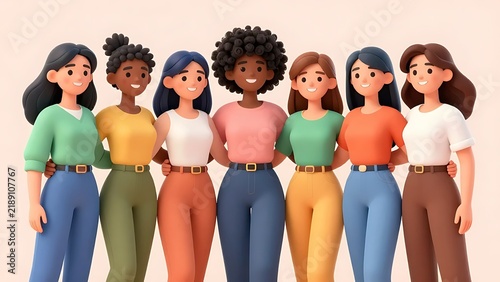 Diverse group of smiling multiethnic women standing together in solidarity representing female friendship empowerment and cultural community