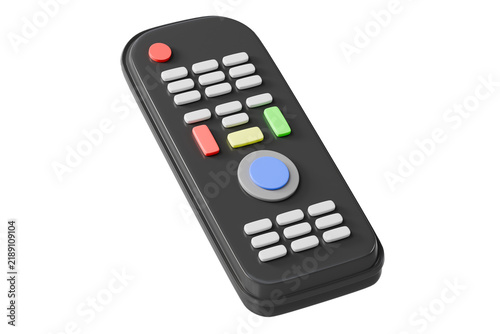 3d remote control icon. television concept. minimal cartoon tv remote with colored buttons and navigation pad for entertainment. isolated on white transparent background. 3d render.