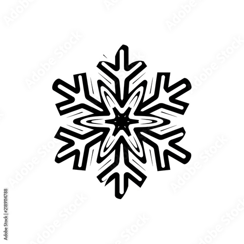 Stylized black snowflake illustration, intricate winter snowflake design, graphic snow crystal, decorative ice flake for seasonal projects isolated PNG with Transparent Background