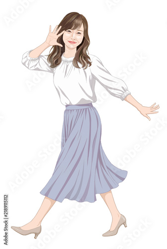 Fototapeta 面白いポーズで陽気に歩く大人の女性イラスト