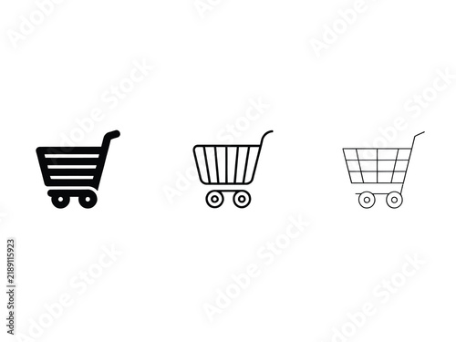 Konstfotografi Set of three different linear shopping cart icons for ecommerce websites