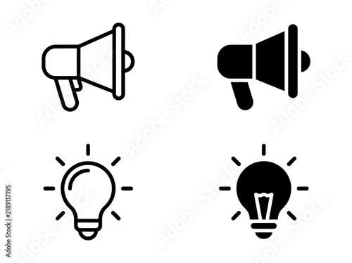 Megaphone and light bulb icon set with megaphone lightbulb marketing