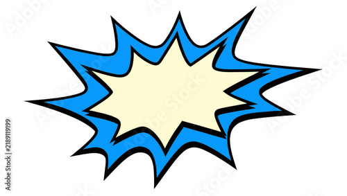 Fotografie Blue comic book explosion shape with empty yellow center, isolated on transparen