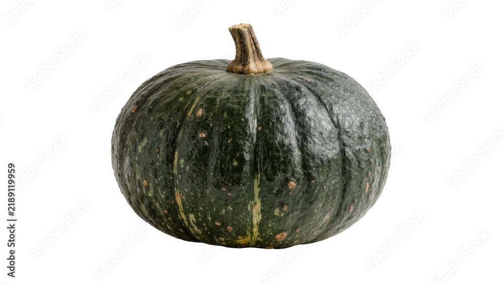 Fototapeta premium Dark green ribbed kabocha squash with textured skin, isolated on transparent background