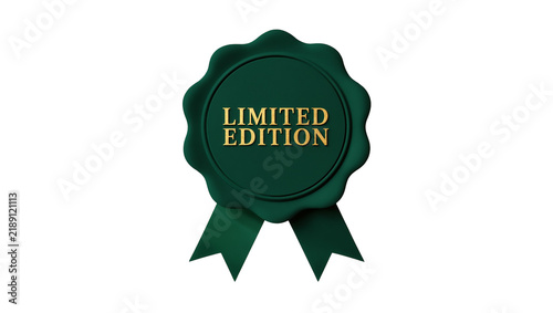 Fotografie Dark green wax seal with golden LIMITED EDITION text, isolated on transparent ba