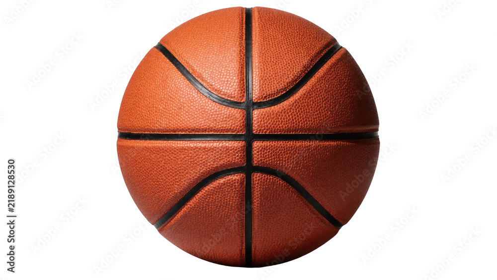 Fototapeta premium Orange textured basketball with black seams, isolated on transparent background