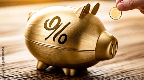 A golden piggy bank symbolizes savings, investment growth, and financial success.