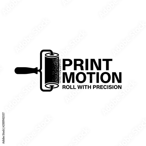 Minimalist paint roller logo with typography for printing or design services.