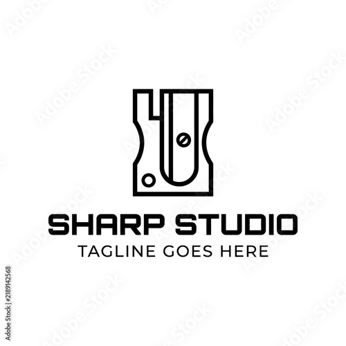Minimalist pencil sharpener logo for studio branding.