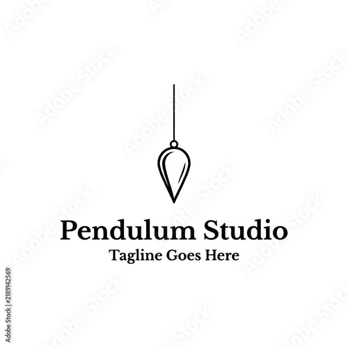 Minimalist pendulum drop logo with vertical line and weight.