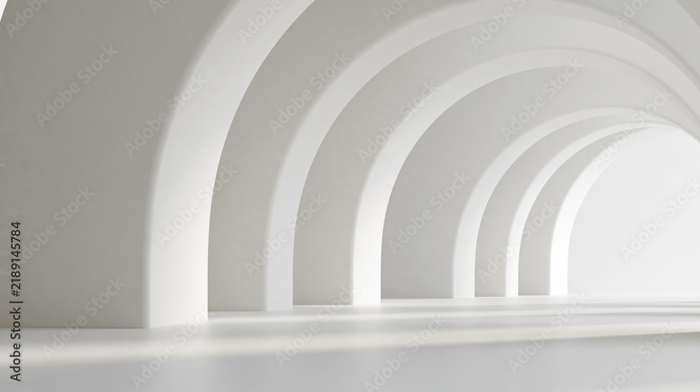 Fototapeta premium Minimalist white architectural arches with soft sunlight and shadows background