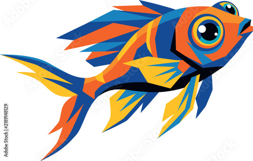 Faceted low poly goldfish vector illustration with dynamic colorful polygon structures and stylized spiky fins