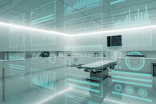 Modern medical room digital holographic interface technology concept picture