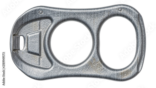 Fotografie Metal soda can pull tab with two circular openings, isolated on transparent back