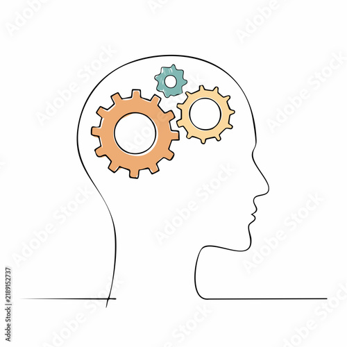 Bild auf Leinwand Human Head Silhouette with Gears Representing Intelligence, Creative Thinking, I