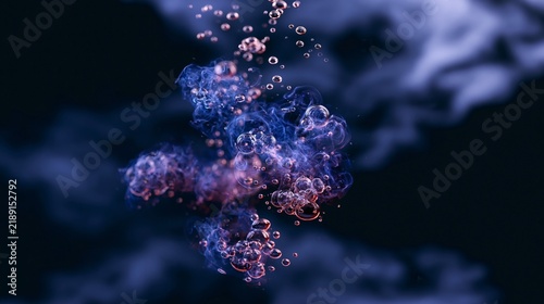 Colorful abstract representation of molecules in motion within a dark background.