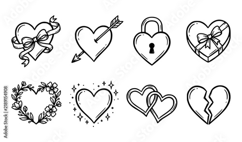 Romantic Heart and Love Line Art – Hand Drawn Vector Clipart Collection