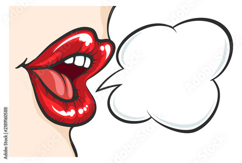 Female mouth with blank comic bubble. Pop art template