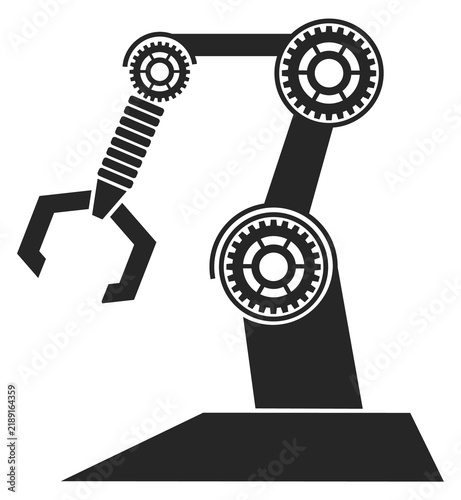 Robotic manipulator black icon. Hydraulic automatic arm