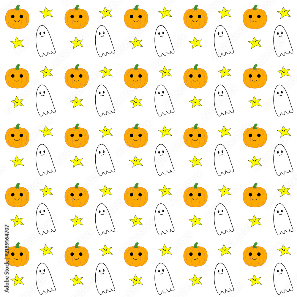 Obraz premium Cute Halloween Ghost and Pumpkin Seamless Pattern