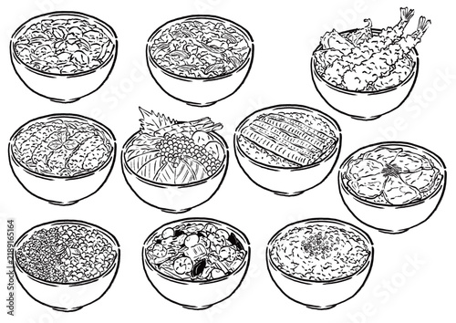 墨筆線画の丼もの10種セット