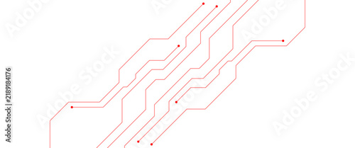 Minimalist red circuit board vector, abstract technology background with electronic lines and nodes, geometric digital motherboard pattern for tech branding and web design