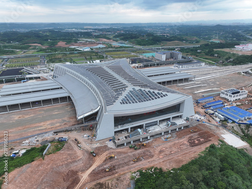 Tapety artystyczne Yichang North Railway Station Construction Aerial View