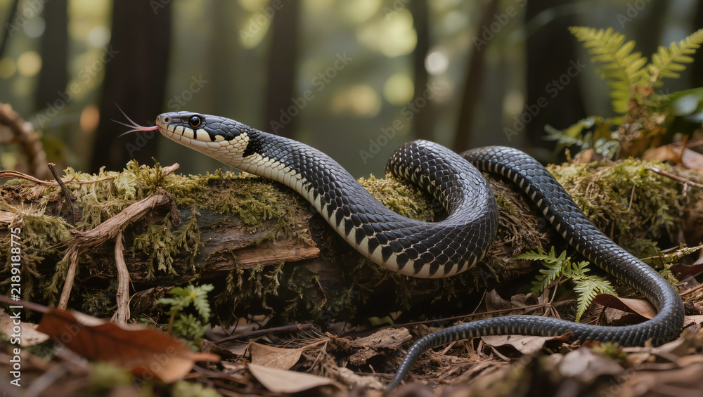 Fototapeta premium Eastern Rat Snake in Natural Temperate Woodland Habitat