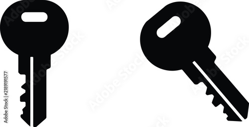 Door key icon set with solid black security access unlock house key symbol vector illustration