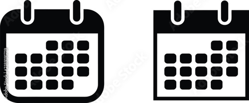 Calendar icon set with solid black date schedule event planner appointment symbol vector illustration
