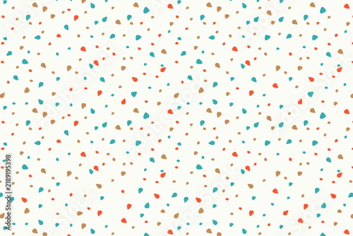 Fine speckled chip scatter in teal, coral and camel on an ivory ground