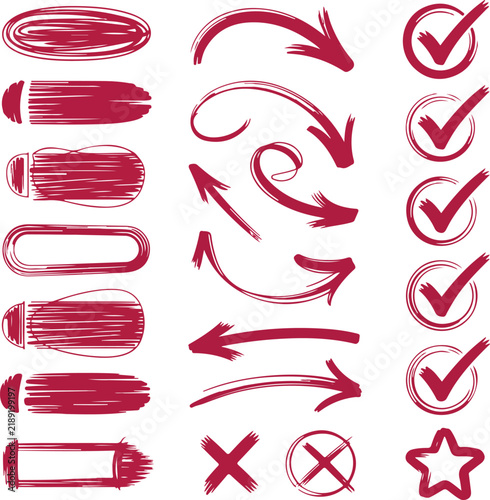 check and cross arrow icons with pencil illustrations