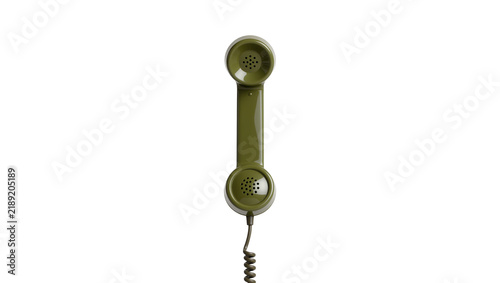 Cuadro en lienzo Olive green vintage telephone handset with coiled cord, isolated on transparent