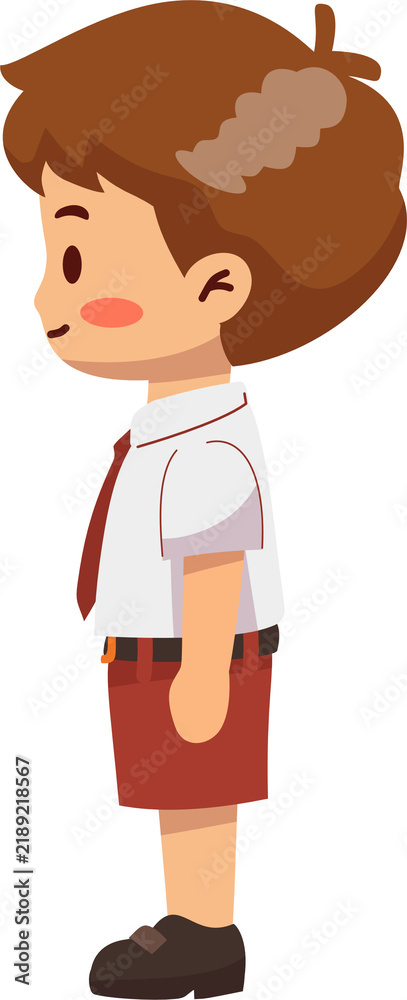 Obraz premium Cartoon School Boy in Uniform Side View Vector