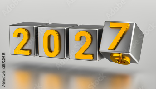 Beginning of 2027 New Year with rotating number cubes
