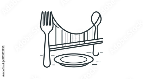 Minimalist bridge icon made of fork spoon and plate