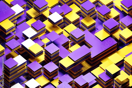 abstract colorful background Abstract 3D geometric stacked purple yellow and white squares pattern background rendering