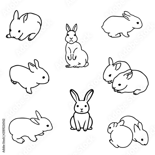 Set of rabbit or bunny illustration isolated in white background. Suitable for kids drawing, poster, element design, and illustration book