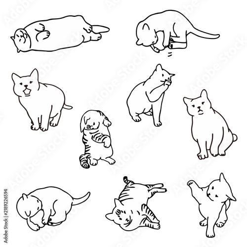 Set of cat or kitty illustration isolated in white background. Suitable for kids drawing, poster, element design, and illustration book