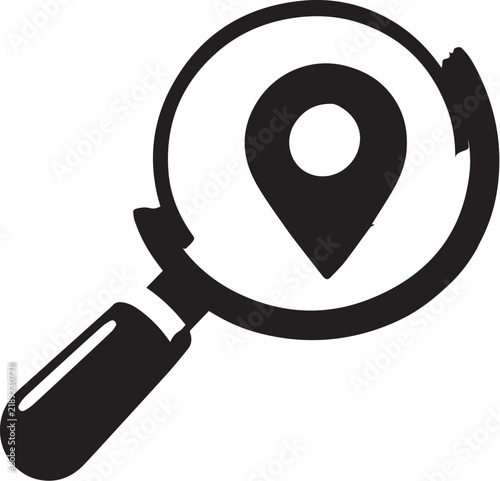Magnifying Glass with Location Pin Vector Icon