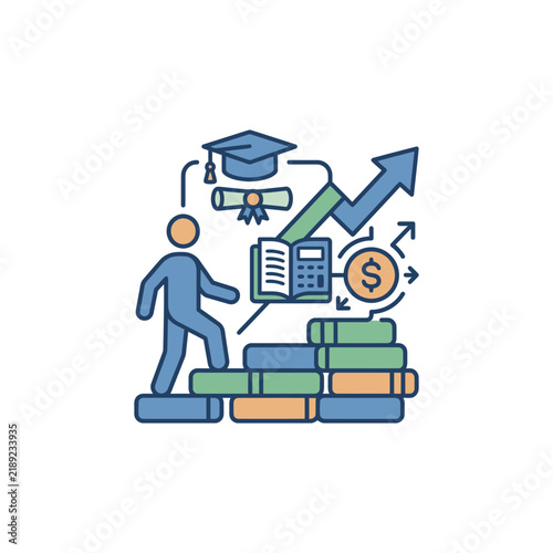 Conceptual Illustration of Education Investment and Career Growth Towards Academic Success and Wealth
