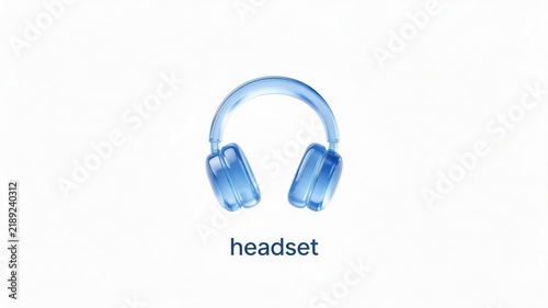 Translucent Blue 3D Headset Icon Isolated on White Background