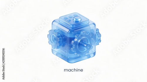 Translucent Blue 3D Industrial Machine Icon Isolated on White Background