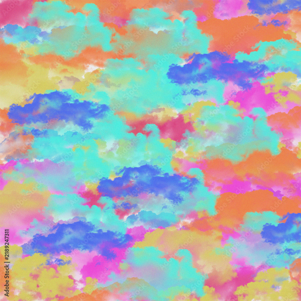 Fototapeta premium Colorful sky filled with bright orange cyan and pink clouds created with a stylized artistic effect