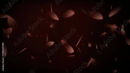 Dark Red Blood Ruby Falling Leaves and Glowing Embers Loop. Abstract Dark Red Petals Floating with Red Glowing Particles Motion Graphics