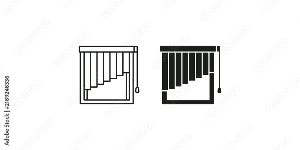 Fototapeta premium Vertical window blinds icons in outline and solid styles for interior design.