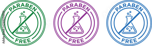 Paraben free stamp signs with chemical flask illustration chemical cosmetic